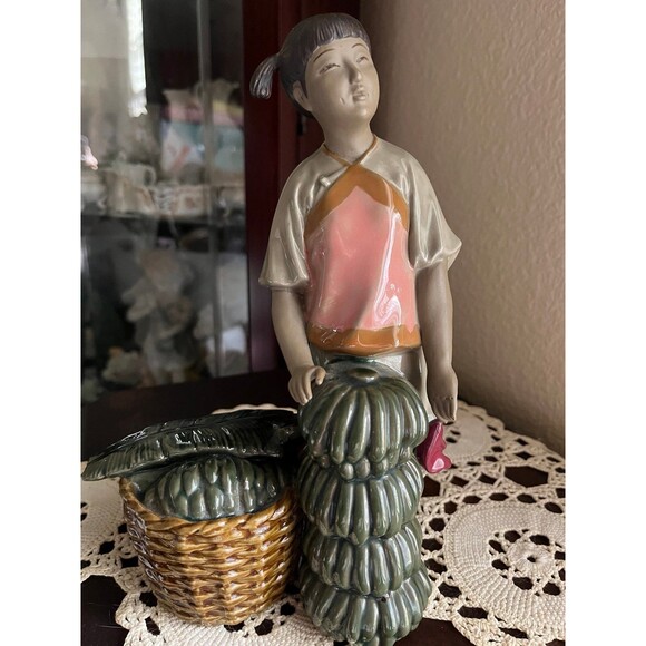 RARE Beautiful Chinese Wan Jiang Glazed Figurine Banana Harvest - Picture 1 of 9